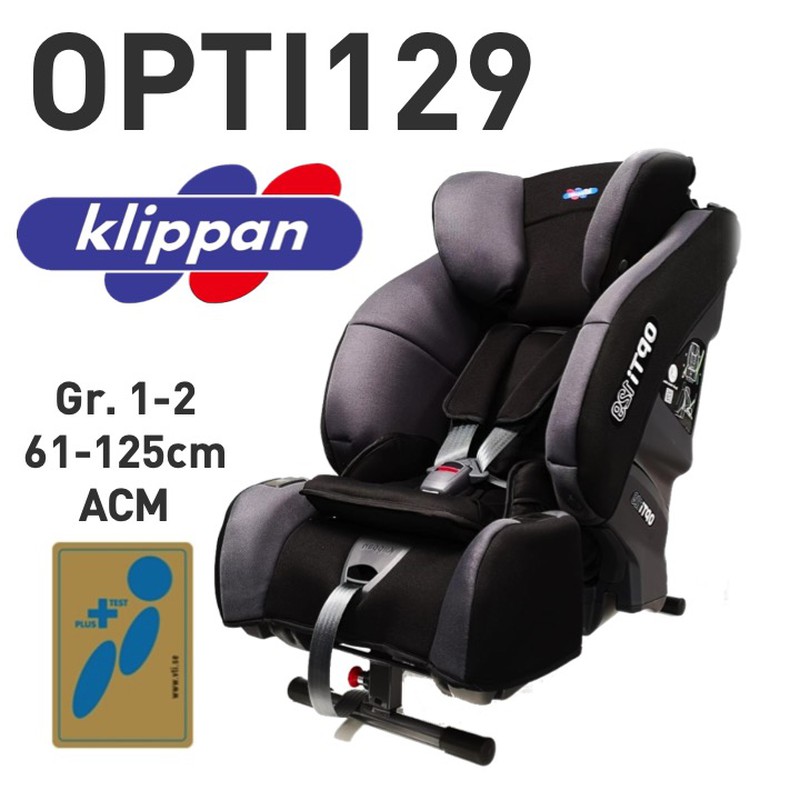 La silla de la marca Klippan Opti129 es una silla a contramarcha con un sistema de reclinado de 4 posiciones para un mejor ajuste en el vehículo y cinturón de 3 puntos